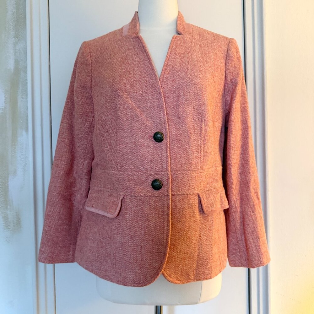 Talbots Pink Tweed Notched Band Collar Blazer